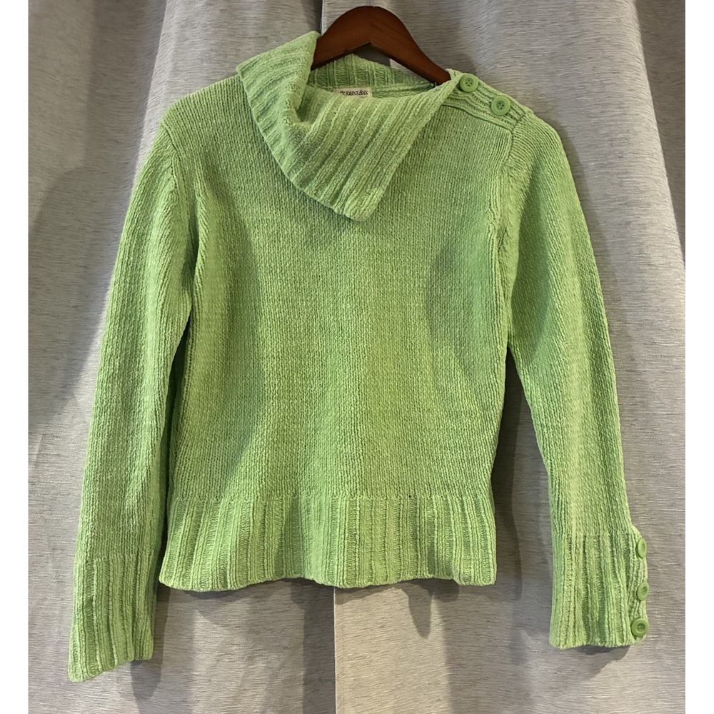 Vintage 90s St Johns Bay Cowl Turtleneck Sweater Womens Large Ribbed Y2K Green